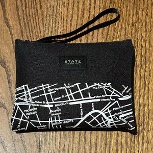STATE by American Airlines Small Canvas Black White Map Zip Top Wristlet Bag